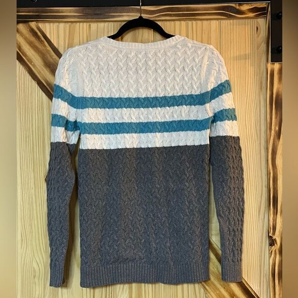 Croft&Barrow Cable Knit Color Block Sweater White M - Picture 2 of 5